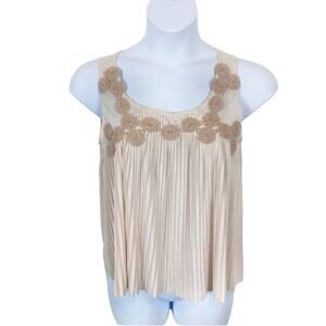 Romantic Tank Top Shirt Angel Cottage Core Pleated Appliqué Floral Fairy NWT M